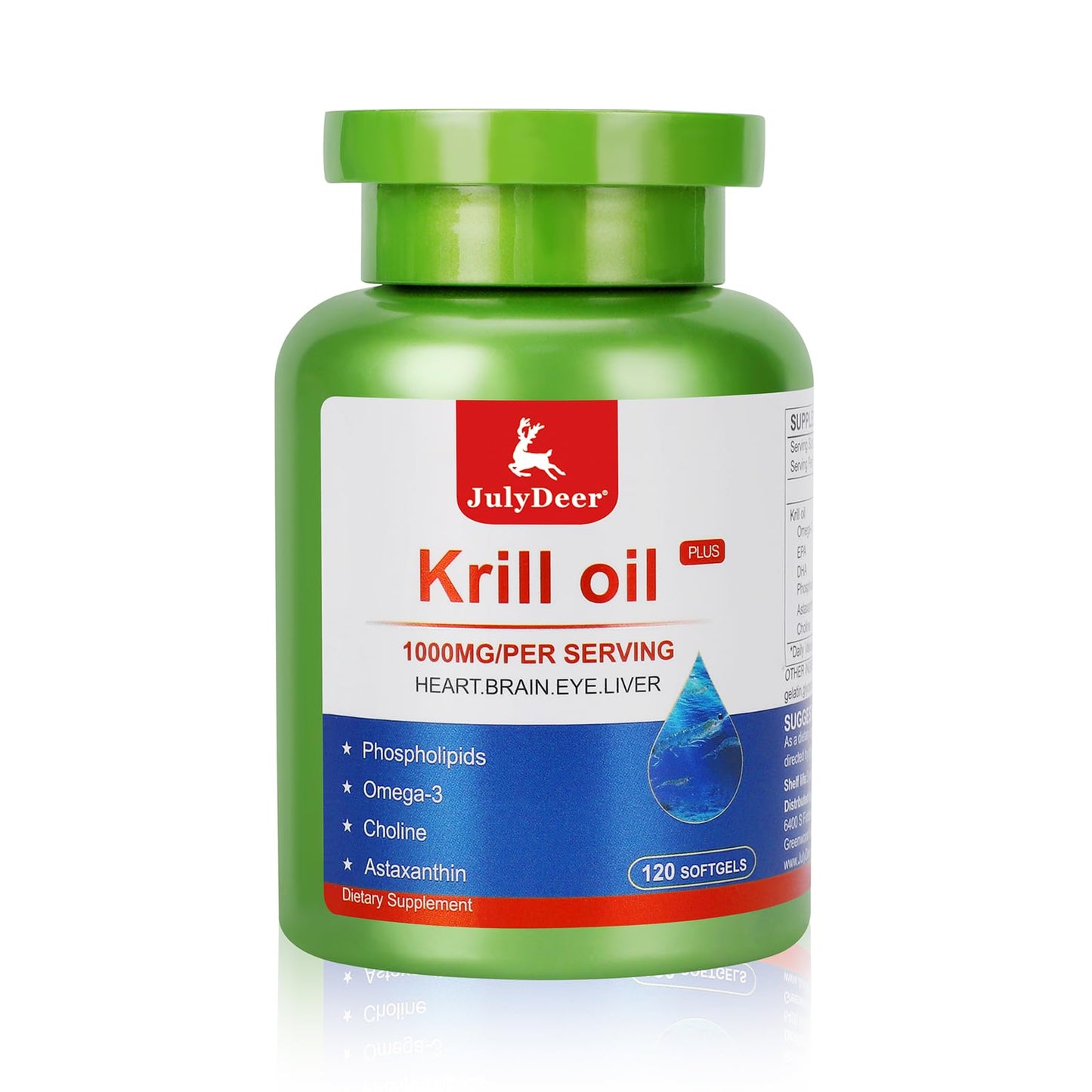 JulyDeer Krill Oil 1000 mg with Omega-3s EPA, DHA, Astaxanthin and Phospholipids 120 Softgels Supplement, Antarctic Krill No Fishy Aftertaste for Joint, Heart, Brain and Immunity - Medaid International