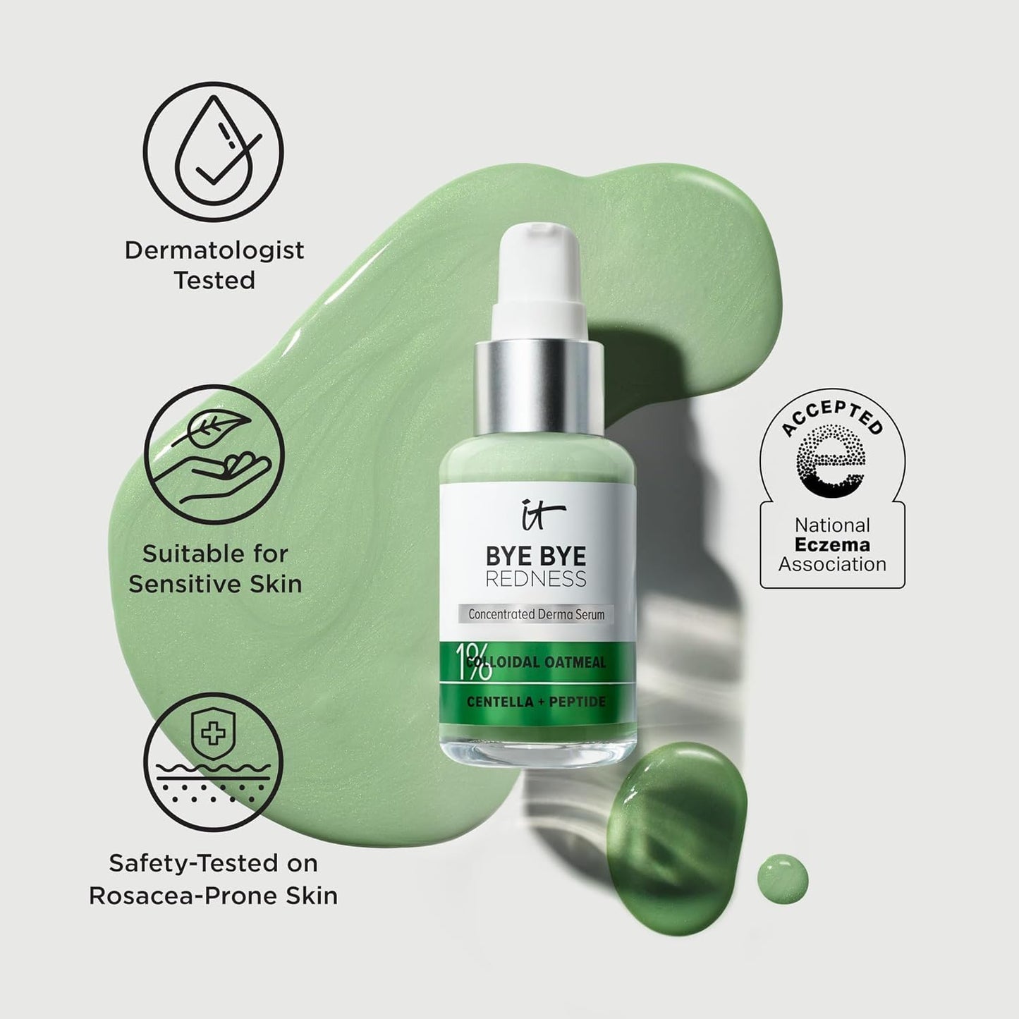 IT Cosmetics Bye Bye Redness Serum - Skin-Calming & Hydrating Face Serum - Instantly Neutralizes Facial Redness - 1% Colloidal Oatmeal, Centella, Peptide & Niacinamide – All Skin Types - 1 fl oz - Medaid International