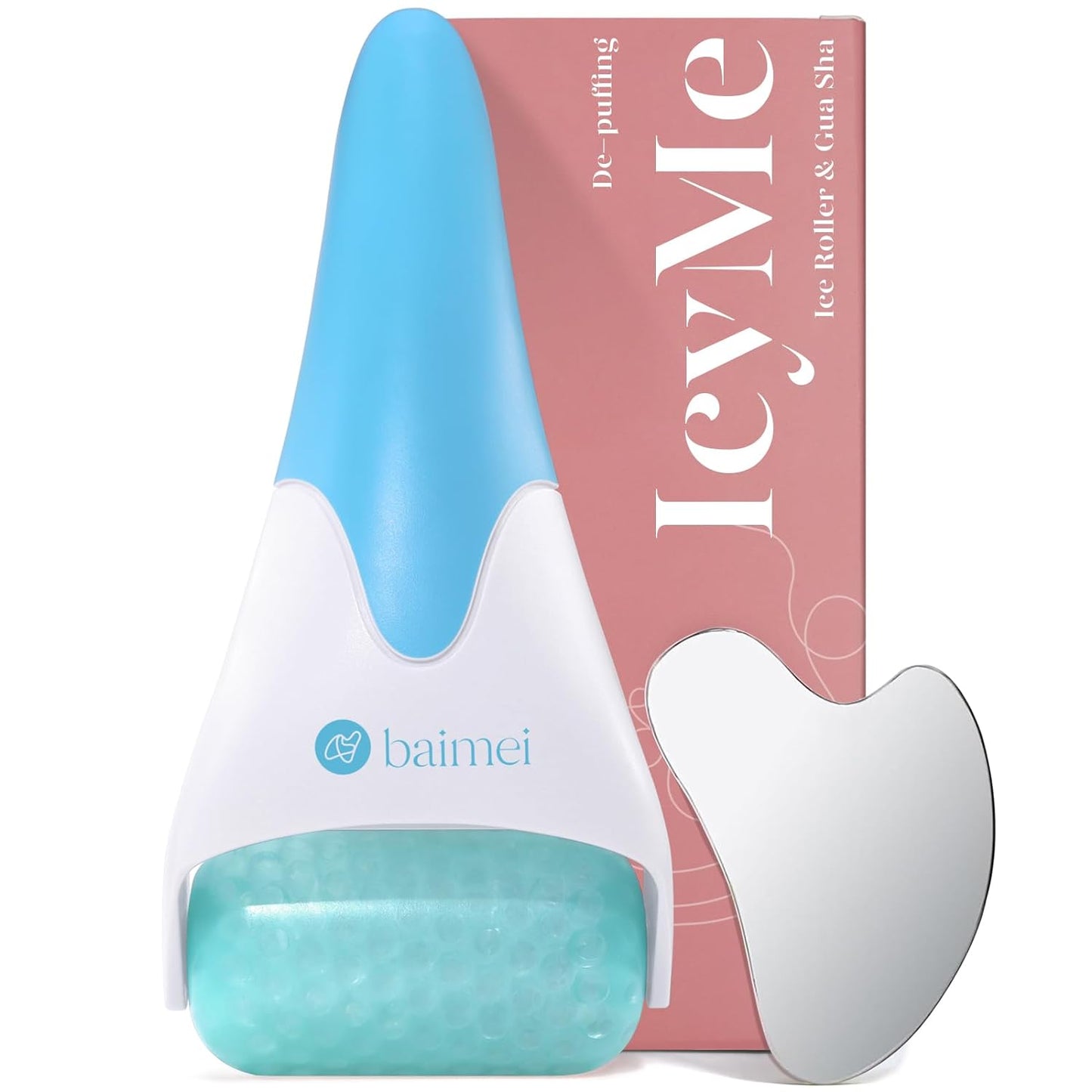 BAIMEI IcyMe Ice Roller for Face and Gua Sha Facial Tool Set, Ice Face Roller Reduces Puffiness Relieves Migraines Skin Care Tools, Self Care Gift for Women - Pink - Medaid International