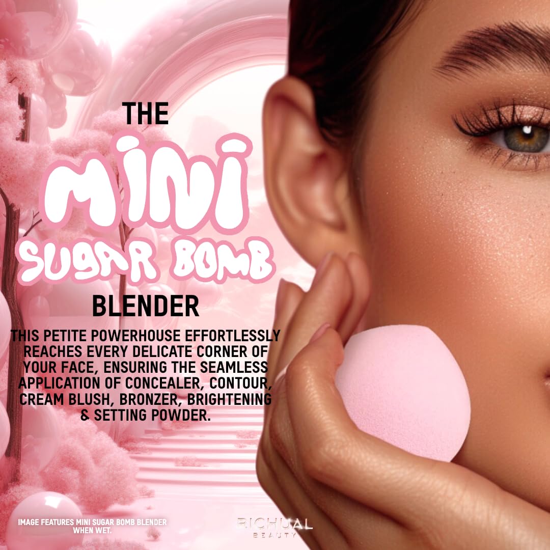 BIG SUGAR BOMB BLENDER Set by Richual Beauty ~ Butter Soft Marshmallow Makeup Sponges for Face & Body ~ Incl: 1 LARGE & 1 MINI Mochi Makeup Sponge ~ Flawless Application of Foundation Creams & Powders - Medaid International