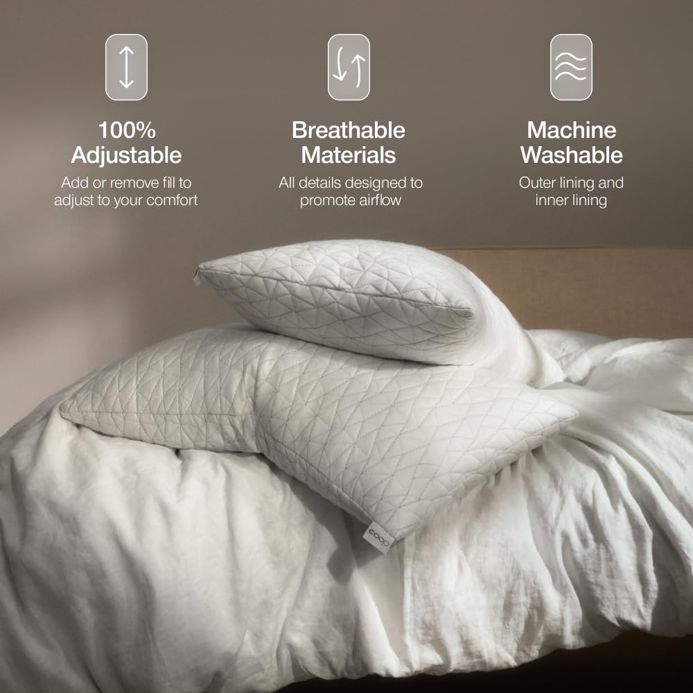 Coop Home Goods Original Adjustable Pillow, Queen Size Bed Pillows for Sleeping, Cross Cut Memory Foam Pillows - Medium Firm Back, Stomach and Side Sleeper Pillow, CertiPUR-US/GREENGUARD Gold - Medaid International