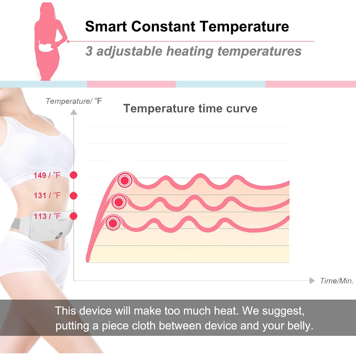 Portable Cordless Heating Pad for Cramps, Electric Waist Belt Device, Fast with 3 Heat Levels and Massage Modes, Back or Belly Women Girl - Medaid International