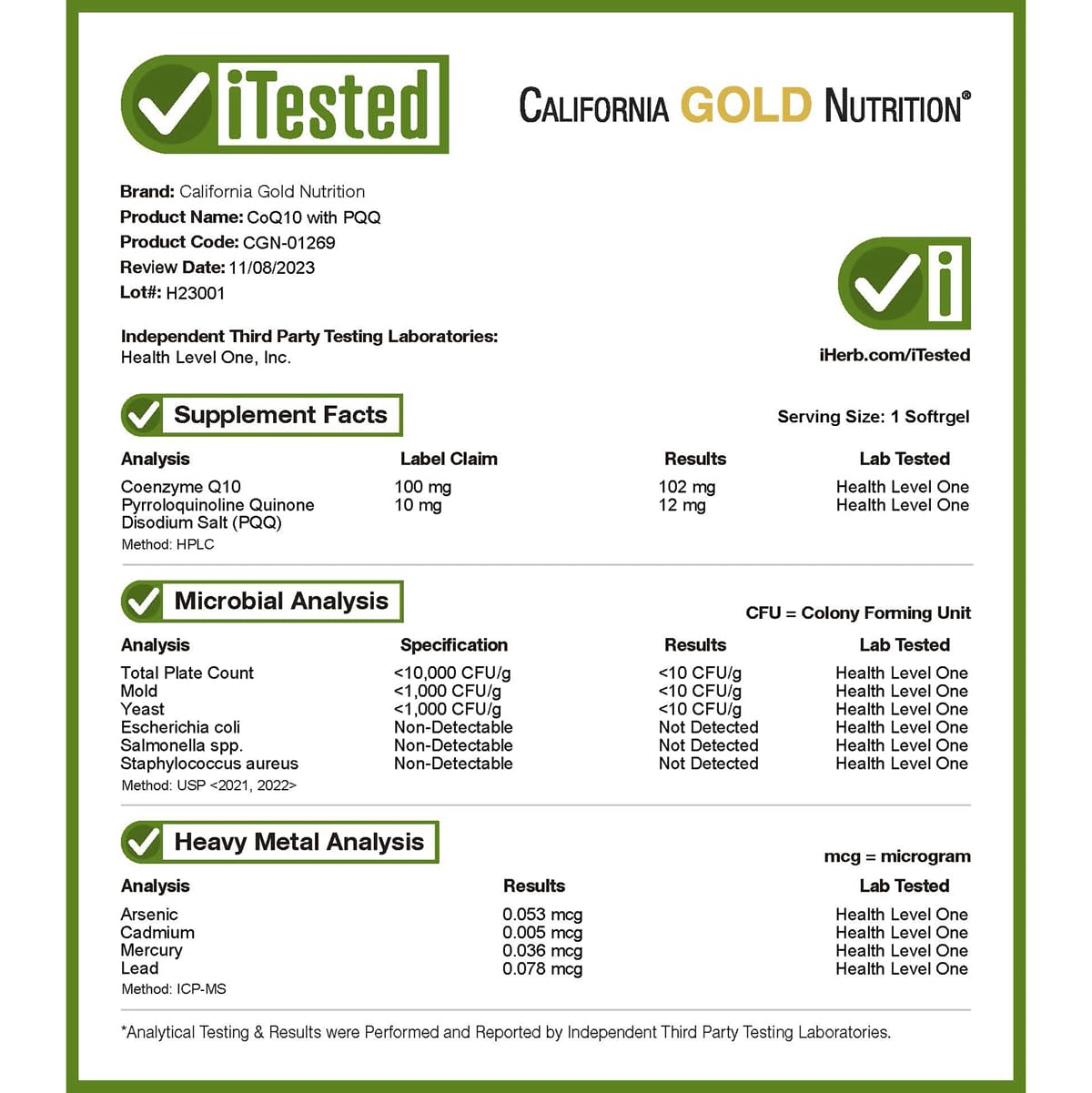 California Gold Nutrition CoQ10 with PQQ, Ubiquinone USP, Tapioca Veggie Softgel with Sunflower Lecithin, 100 mg, 60 Veggie Softgel - Medaid International