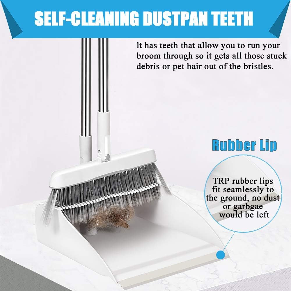 Self cleaning Foldable Bristle Broom and Dustpan Set