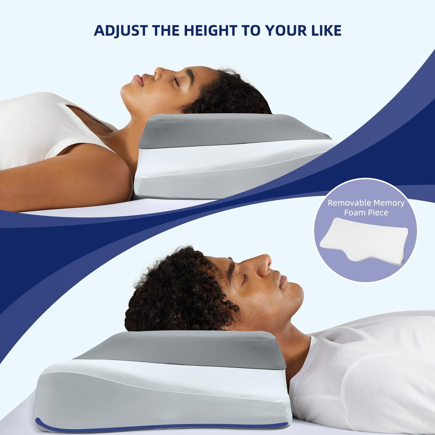 ABLEGRID Dual-Layer Memory Foam Cervical Neck Pillow,Contour Cooling Gel Support Pillow for Neck Shoulder Pain Relief,Ergonomic Orthopedic Adjustable Deep Sleep Bed Pillow for Side,Back,Stomach Sleep - Medaid International
