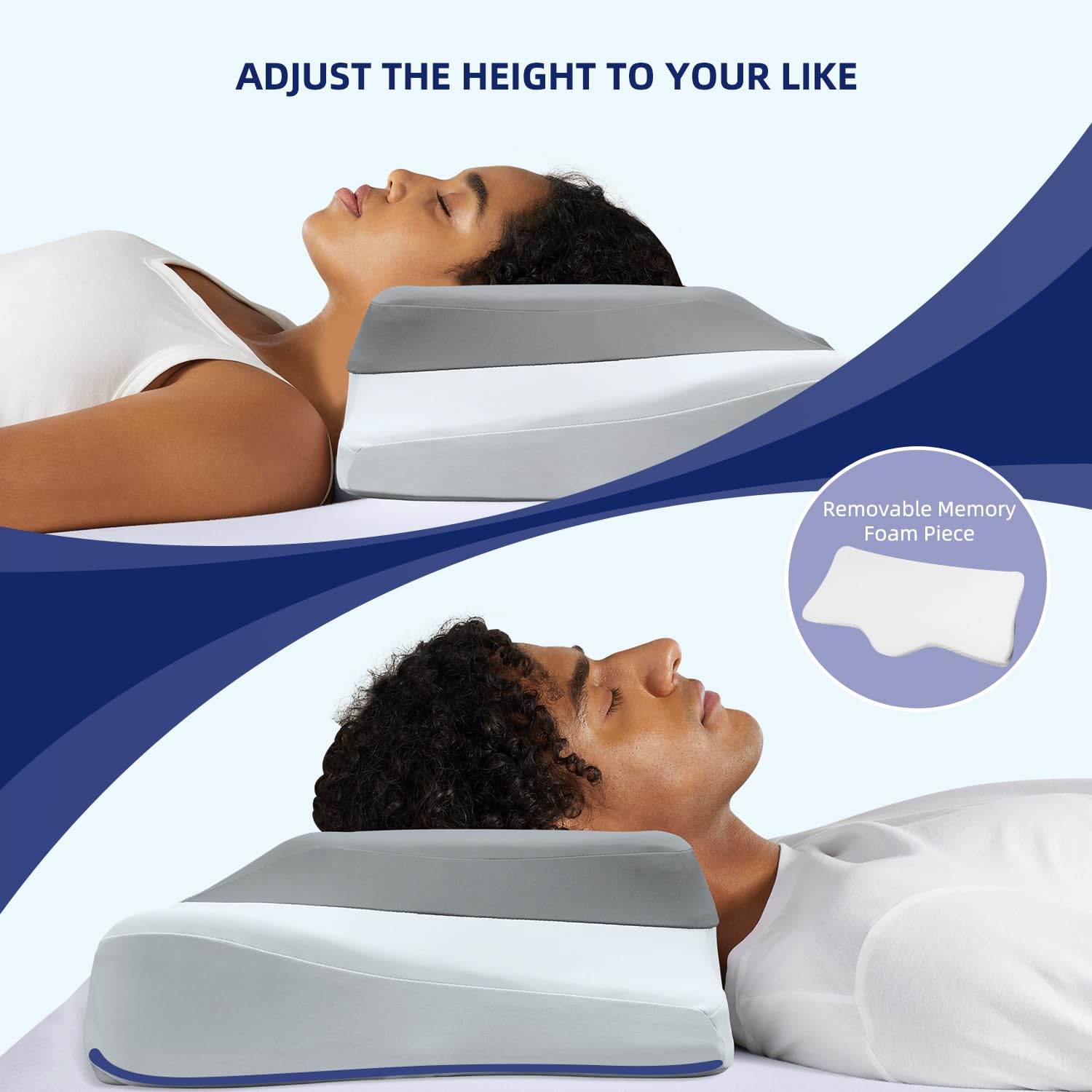 ABLEGRID Dual-Layer Memory Foam Cervical Neck Pillow,Contour Cooling Gel Support Pillow for Neck Shoulder Pain Relief,Ergonomic Orthopedic Adjustable Deep Sleep Bed Pillow for Side,Back,Stomach Sleep - Medaid International
