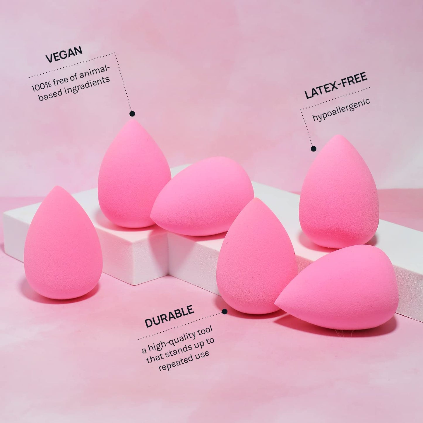 AOA Studio Collection Makeup Sponge Set Makeup Blender Latex Free and High-definition Super Soft Set of 6 Makeup Blender For Powder Cream and Liquid, Beauty Cosmetic Beveled Shape (Pink) - Medaid International