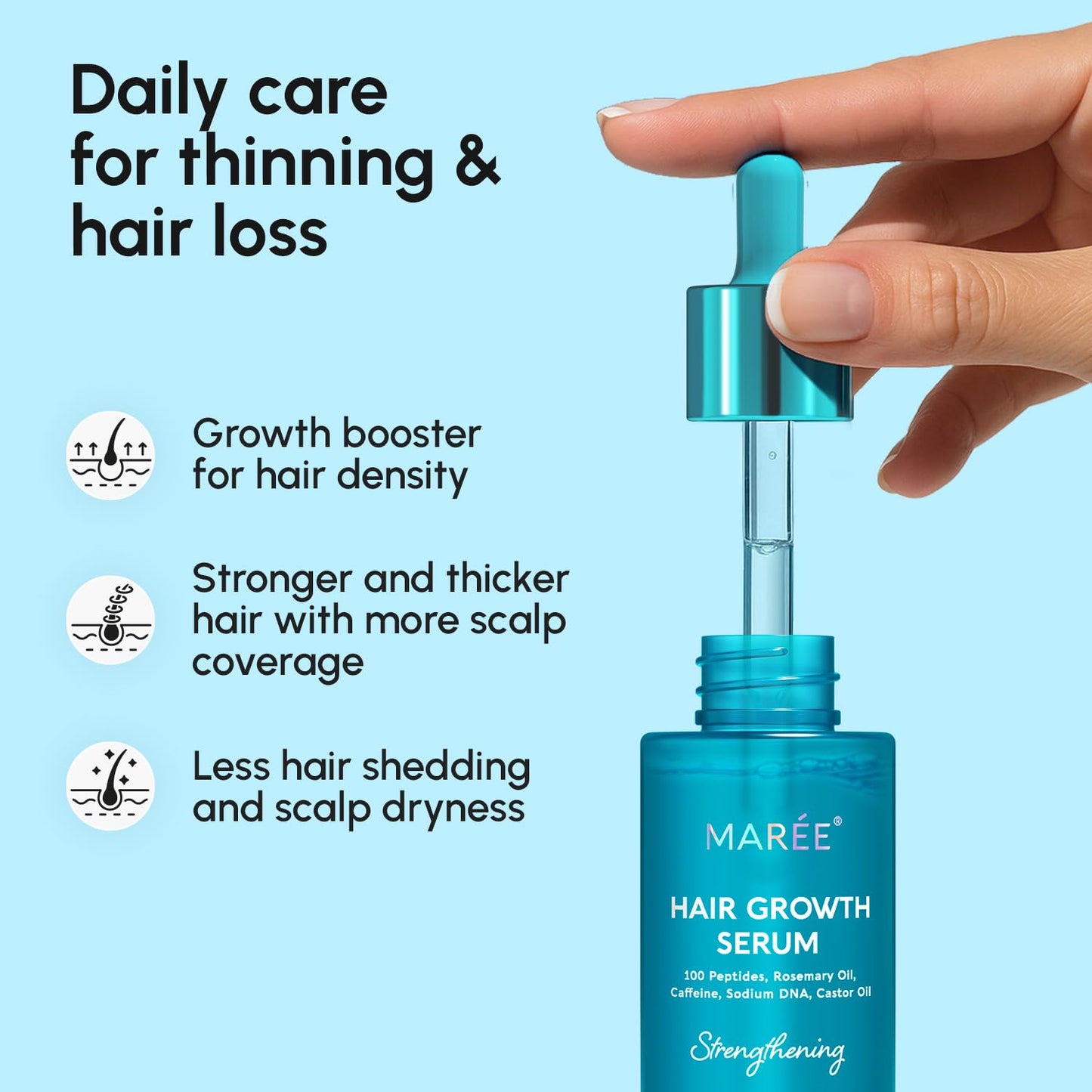 MAREE Hair Growth Serum - Caffeine Peptides Castor Rosemary Oil for Hair Growth - Products for Women & Men - Hair Oils for Hair Growth - Hair Regrowth Tonic - Scalp Serum - Suero Para El Cabello - Medaid International