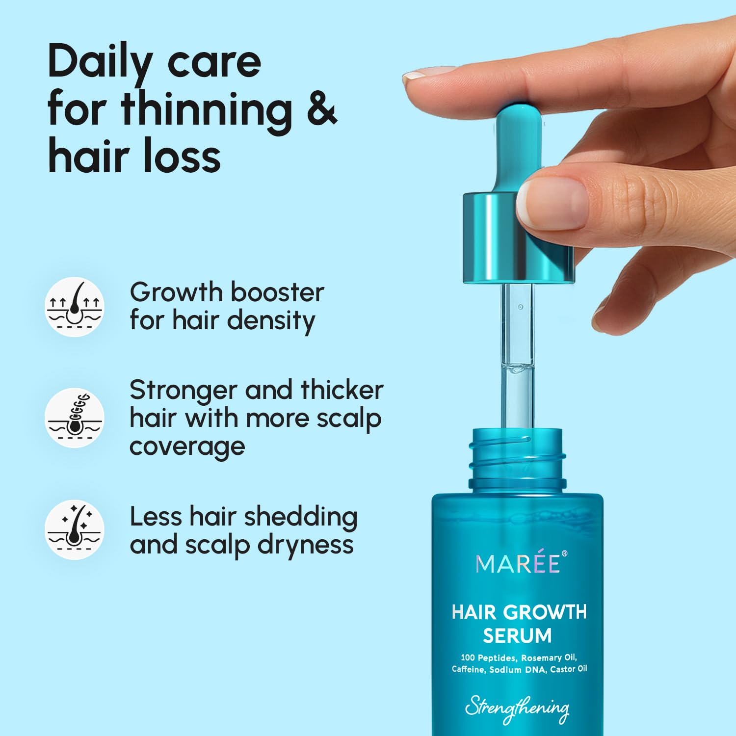 MAREE Hair Growth Serum - Caffeine Peptides Castor Rosemary Oil for Hair Growth - Products for Women & Men - Hair Oils for Hair Growth - Hair Regrowth Tonic - Scalp Serum - Suero Para El Cabello - Medaid International