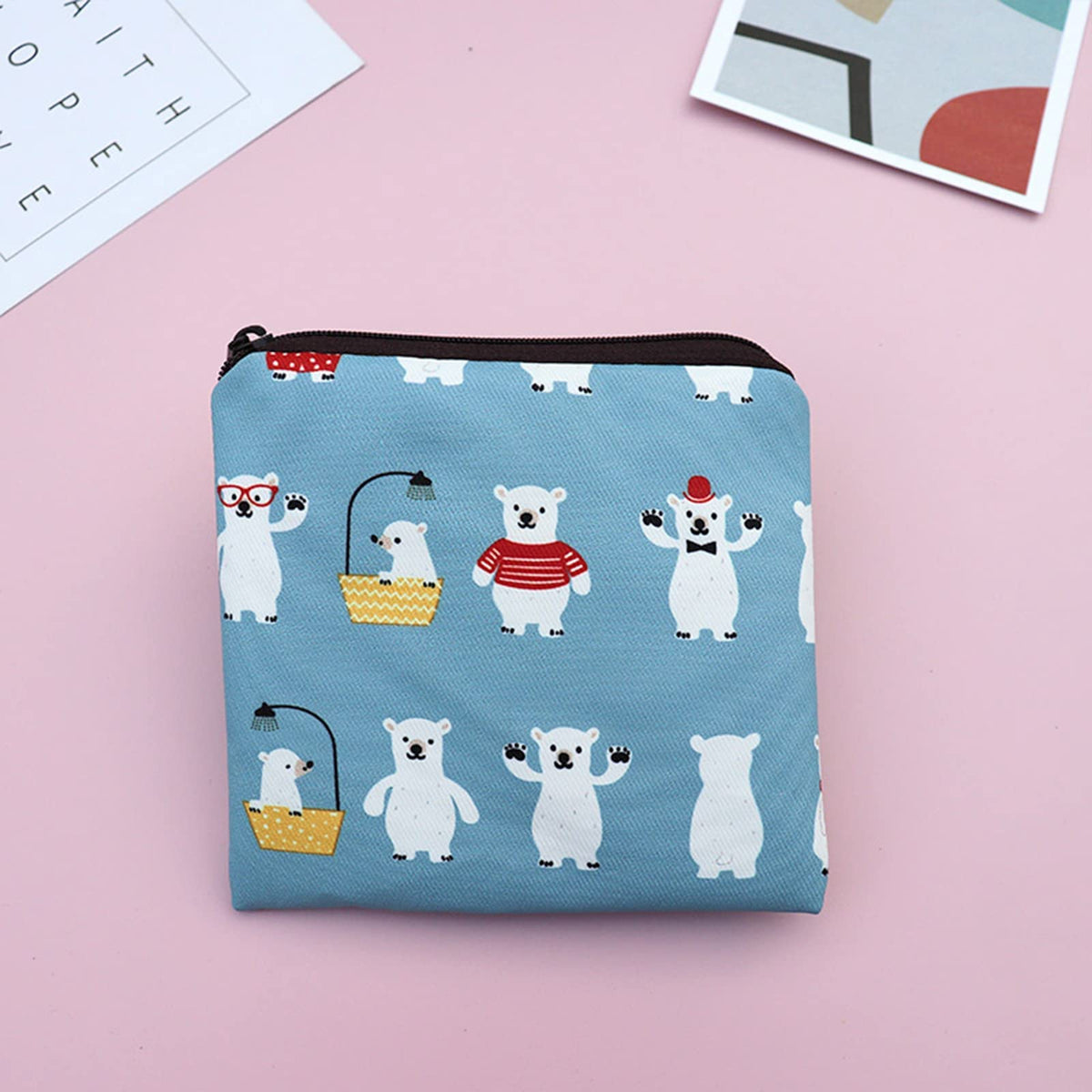 TERRIFI Sanitary Napkin Storage Bag, 3 Pack Cartoon Sanitary Napkin Pads Storage Bag with Zipper 5x5 inches First Period Bag for Girls, Women, Ladies