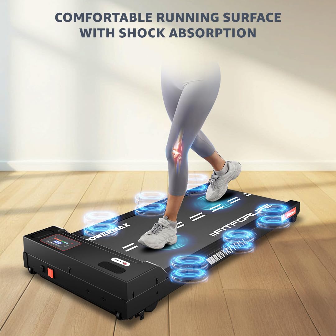 PowerMax Fitness WALKPAD (3HP Peak) Compact Motorized Treadmill for Home-Office use with Remote Control, Max User 110kg, Top Speed 10km/h, 1000x400mm Running Deck, LED Display, iPad & Mobile Holder - Medaid International