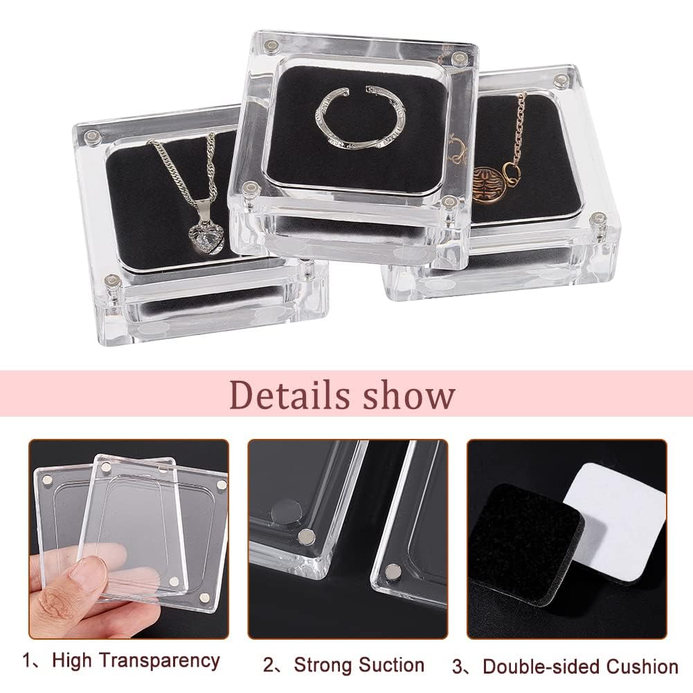 TERRIFI 6 Pcs Acrylic Ring Box with Black Velvet, Clear Jewelry Storage Magnet Case, Suitable for Wedding Day, Proposal, Jewelry, Anniversary (2.3x2.3inch)