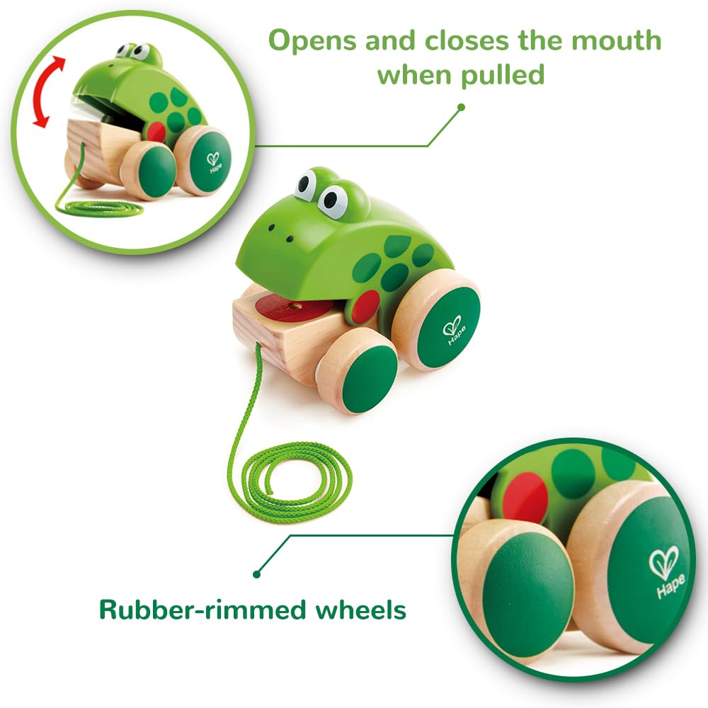 Hape Wooden Pull-Along Toy for Toddlers Montessori Pull Toy, Eco-Friendly Wooden Frog Animal Walking for Babies 12 Months+, Educational Fine Motor Skill Development, Non-Toxic Safe Kids Gift