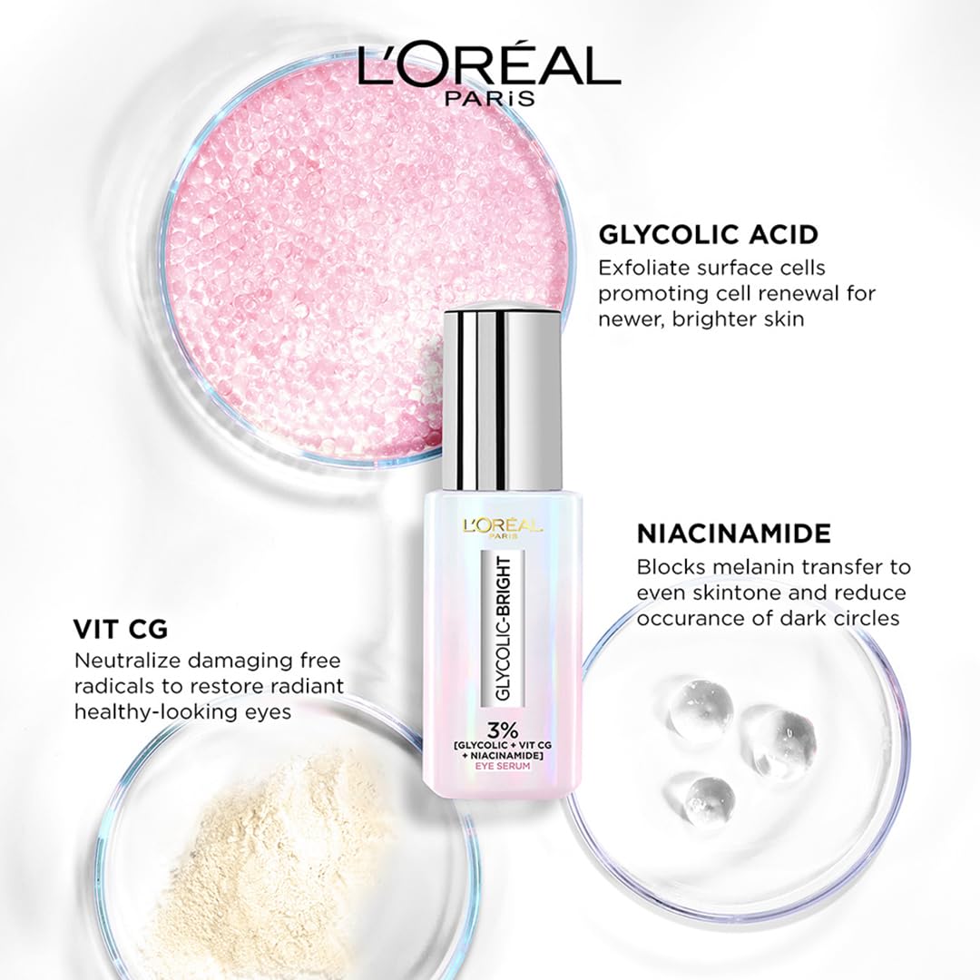 L'Oreal glycolic bright 3% glycolic acid dark circles eye serum 20ml
