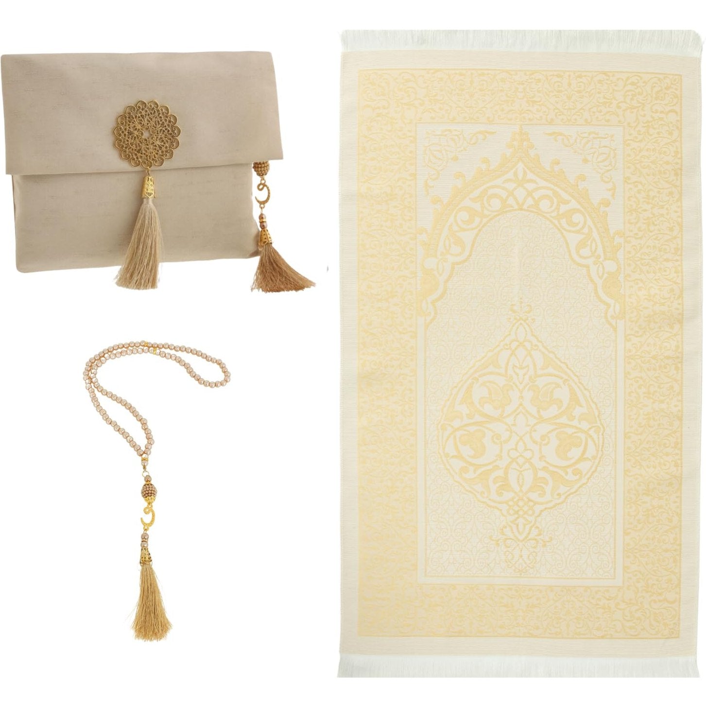 Prien Muslim Prayer Rug With Tasbih and Portable Bag, Muslim Gift For Women Men, Mubarak Islamic Box, Soft Mat Islam Gifts Set, Turkish Sajadah For Ramadan, Eid, Hajj, Travel, Pray (Brown) - Medaid International