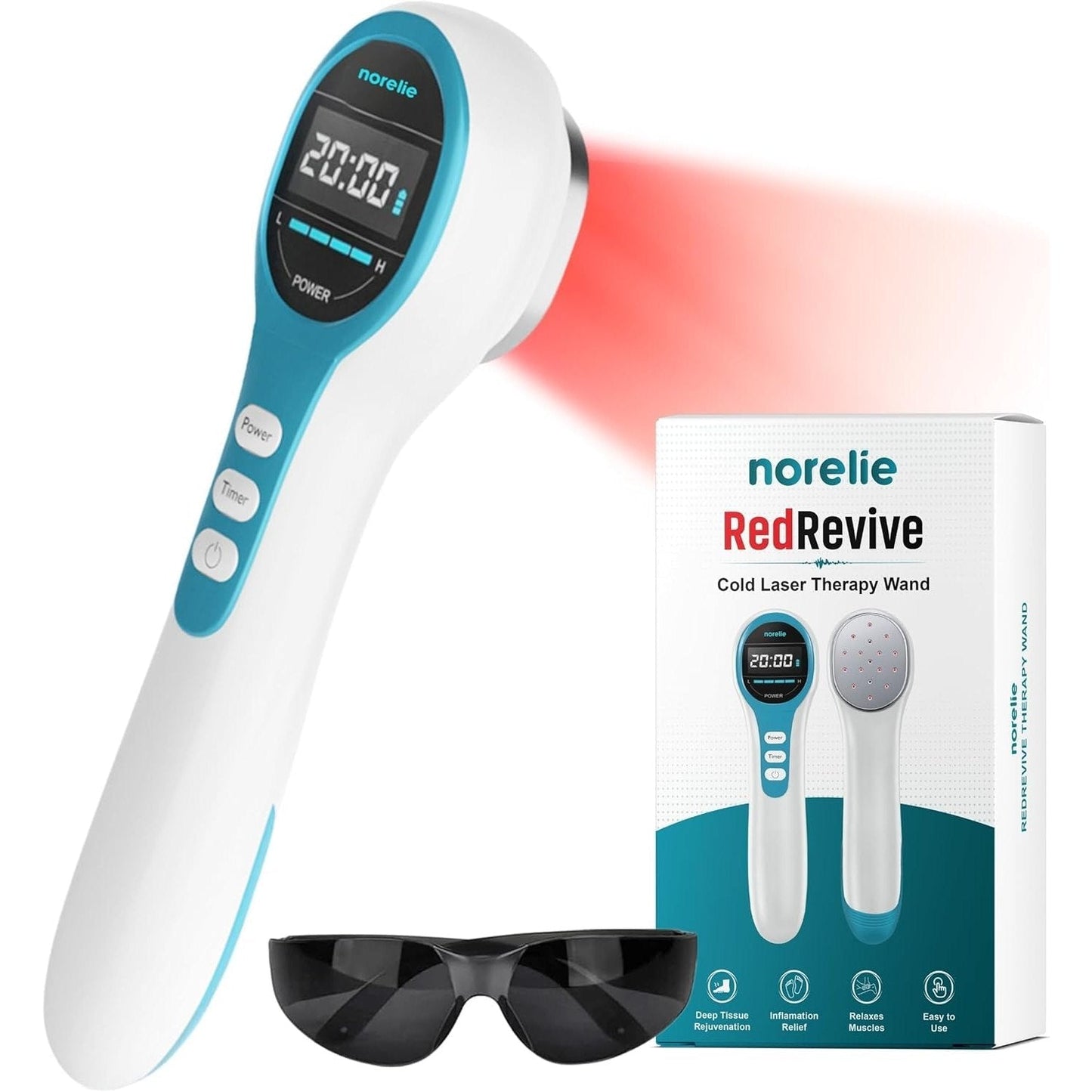 Norelie RedRevive Cold Laser Therapy Device - Portable Infrared and Red Light Therapy Wand for Relief of Joints, Muscle and Body Pain, Dual Wavelength Technology with 4 Intensity Levels - Medaid International
