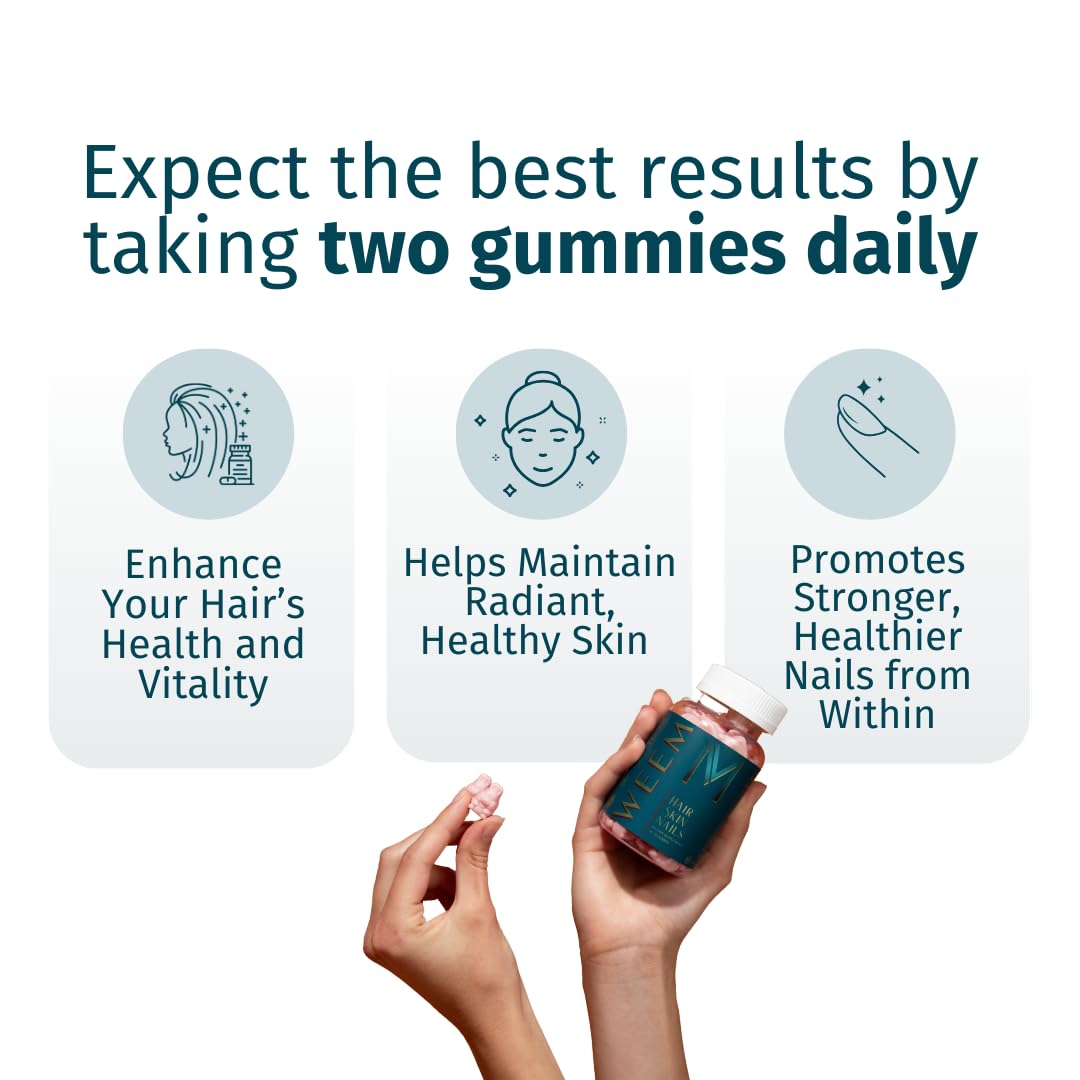WEEM Hair Skin and Nails Gummies - Supports Healthy Hair - Vegan biotin Vitamins for Women & Men Supports Faster Hair Growth, Stronger Nails, Healthy Skin, Extra Strength (1) - Medaid International