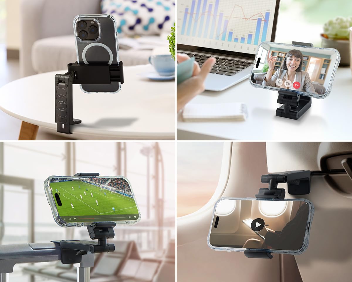 Golifyne Universal Airplane Phone Holder Mount, Handsfree Travel Essential with 360° Adjustable Clamp for Smartphones, Pocket-Sized Phone Stand Accessories for Flying Seat Backs and Tray Tables, Black - Medaid International