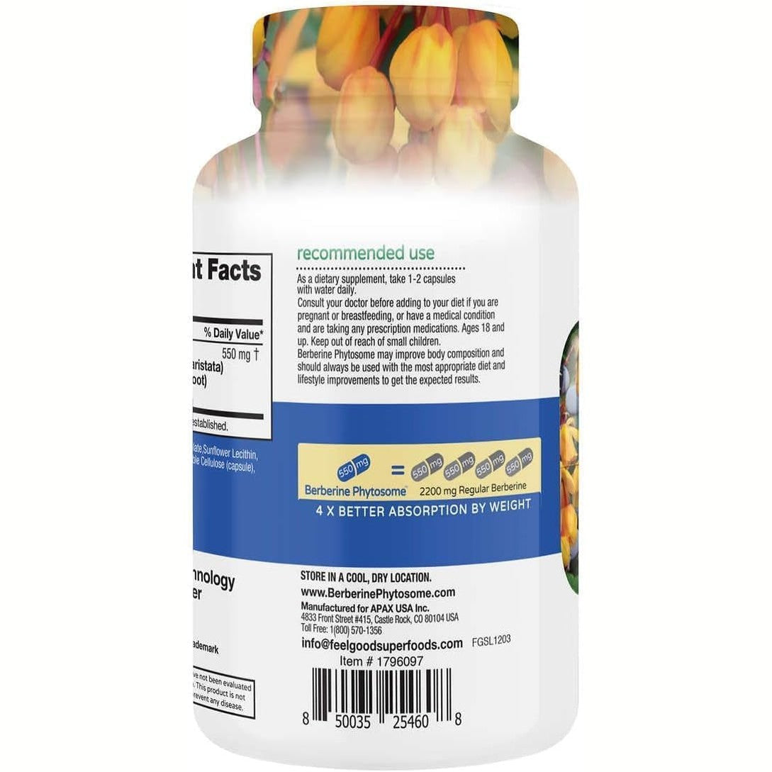Feel Good Superfoods Berberine Phytosome, 120 Vegan Capsules - Medaid International