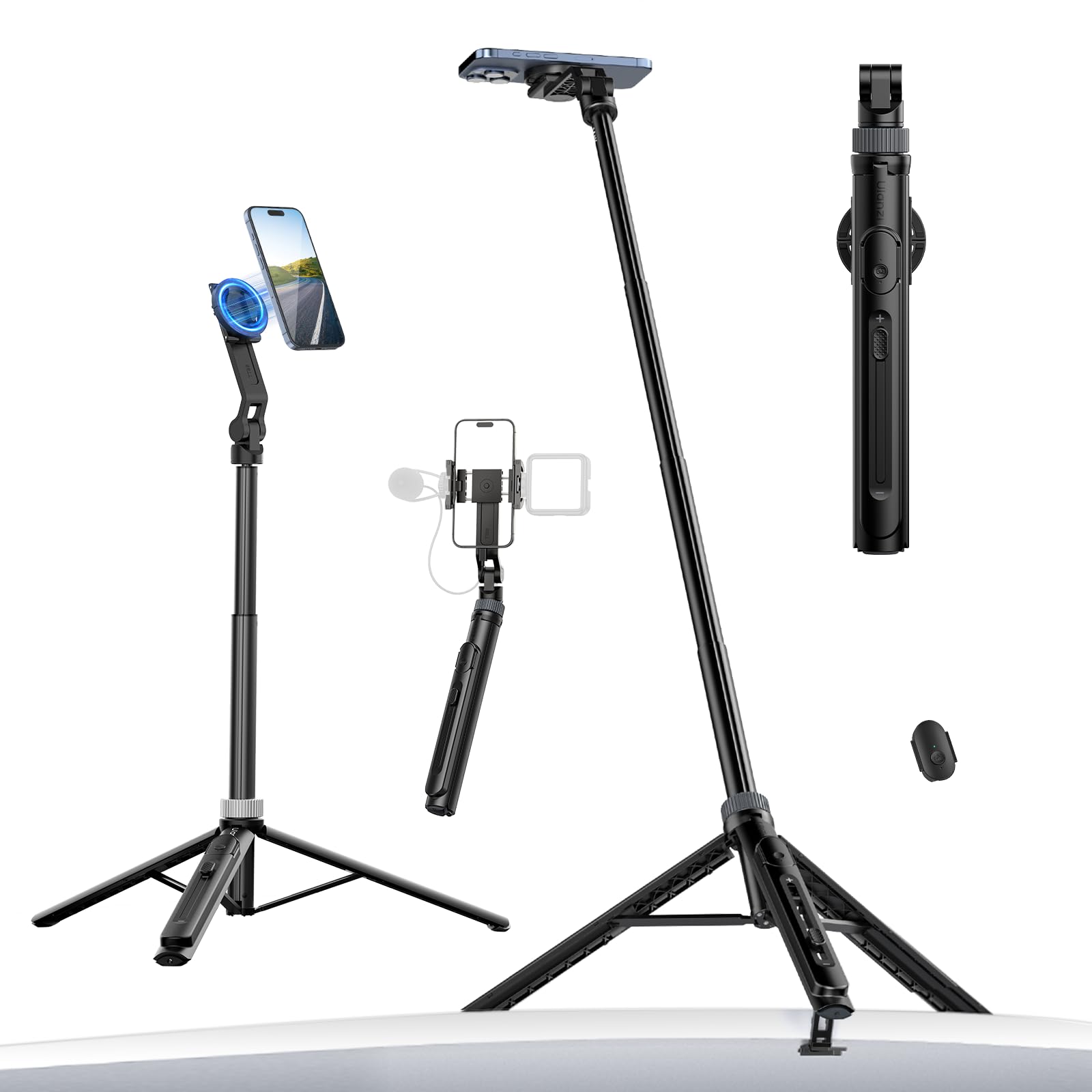 ULANZI TT88 Magnetic Tripod for iPhone 17, 57" Extendable Selfie Stick w Remote, 2-in-1 Phone Clip & Dual Cold Shoe Mounts-Lightweight Phone Tripod Stand for Vlogging, Travel, Video Recording, Black - Medaid International