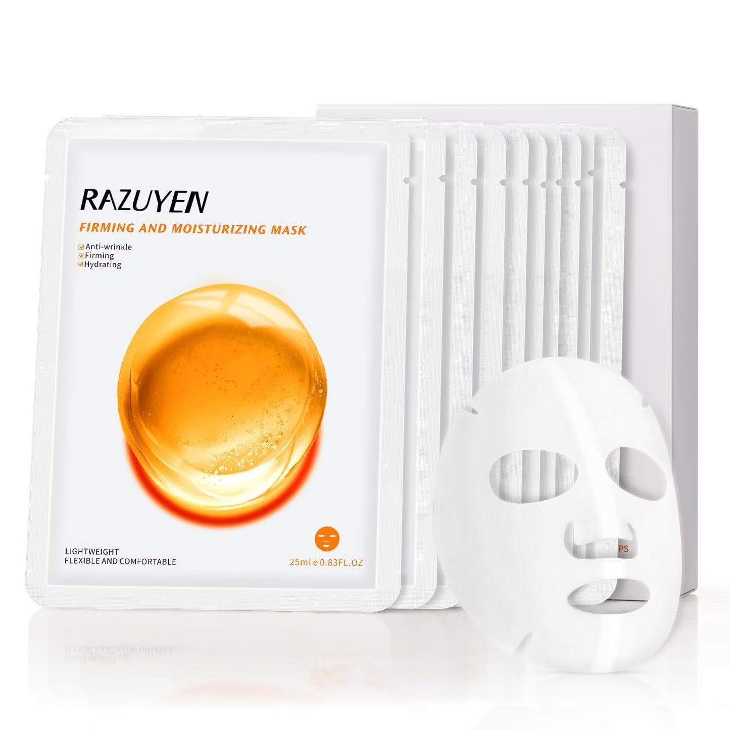 RAZUYEN Firming and Moisturizing Sheet Face Masks (Pack of 10) with Hyaluronic Acid and Peptides, Reduce Fine Lines and Wrinkles, Hydrating & Anti-Aging Spa Face Mask, Facial Skin Care - Medaid International