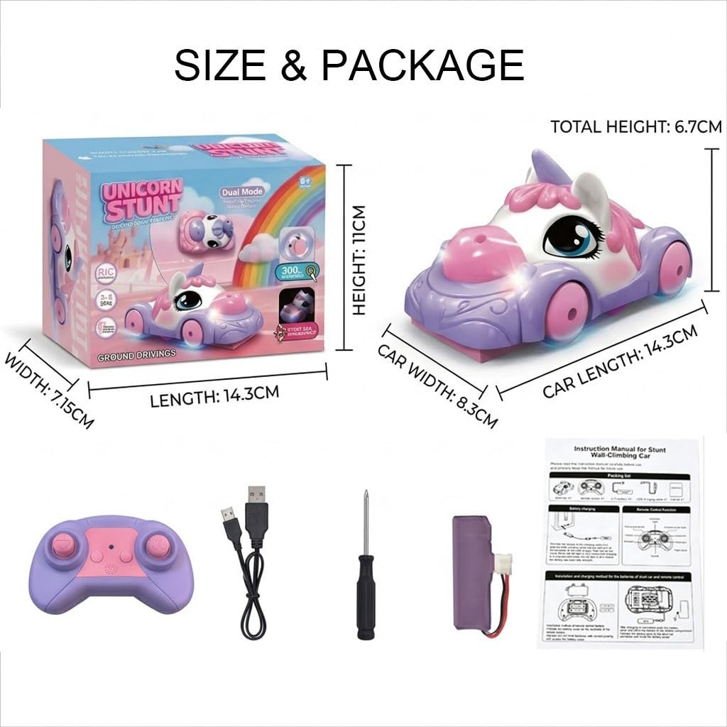 Unicorn Wall Climbing Remote Control Car, Unicorn Toy RC Stunt Cars 360° Rotating 2.4GHz Remote Control Robot Wall Toys for Birthday Gift for 3 4 5 6 7 8 9 Years Old Girls