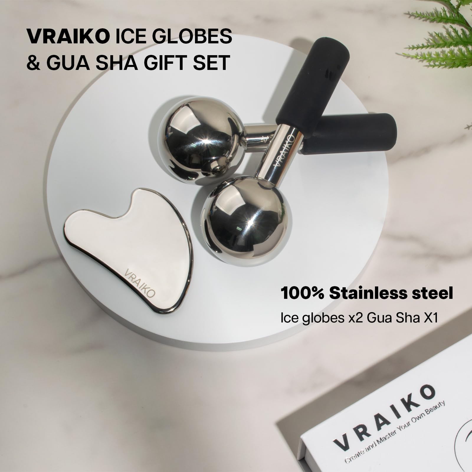 VRAIKO ICE Globes for Facials & Gua Sha Set, Gua Sha Facial Tools and Cryo Sticks with Unbreakable Steel, Face Massager Cooling Rollers for Dark Circles, Puffiness and Lymphatic Drainage (Black) - Medaid International