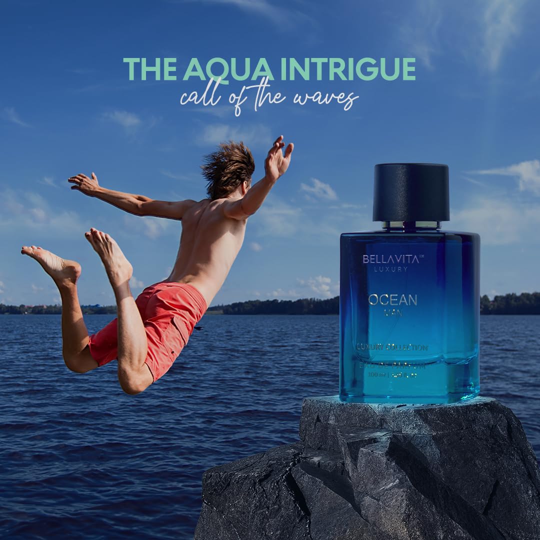 BellaVita Luxury OCEAN Eau de Perfume for Men (100ml) | Fresh Aquatic Fragrance | Notes: Aqueous, Bergamot, Orchid & Jasmine | Masculine Aromatic Fragrance | Mens Parfum Gift - Medaid International
