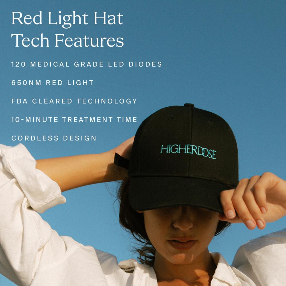 HigherDOSE Red Light Therapy Hat for Hair Growth - Reduce Hair Loss & Shedding - Targeted Infrared Red Light Therapy to Support Scalp Health - Medaid International