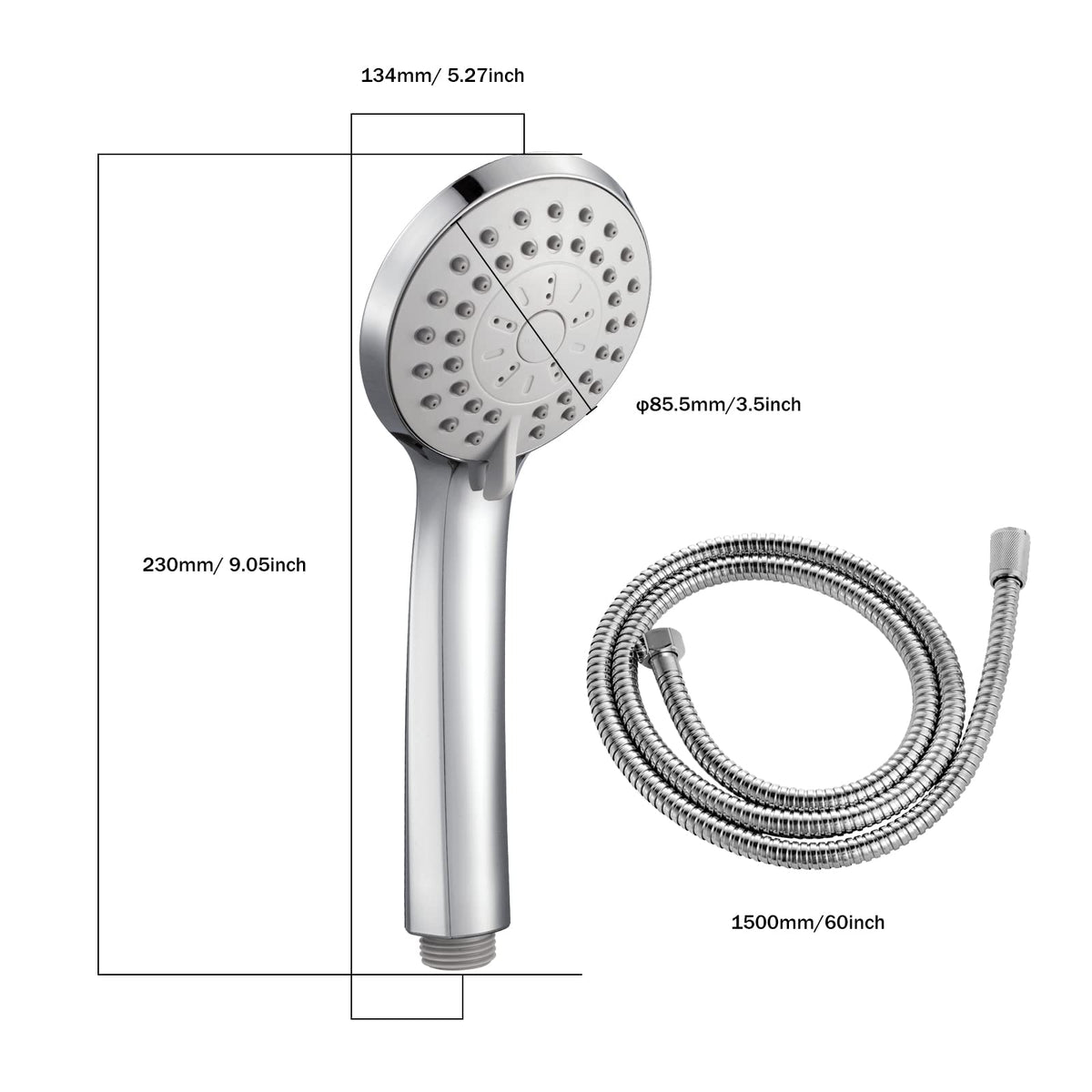 JOMOO Handheld Shower Head Set, High Pressure 3 Spray Settings Showerhead, 3.5" 2GPM Easy Cleaning Nozzles Massage Spa with 60inch Stainless Steel Shower Hose and Holder, Chrome