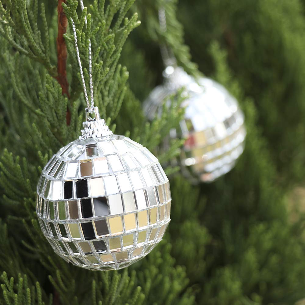 12 Pcs Silver Disco Mirror Ball for Party Decoration, Christmas Tree Wedding Birthday Party Ornaments(4CM) - Medaid International