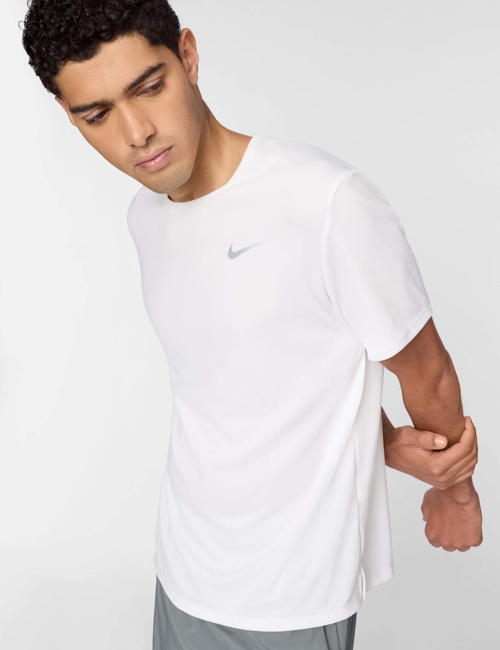 Nike Men's Miler Dri-Fit UV Short-Sleeve Running Top, White/Reflective Silver, Small - Medaid International