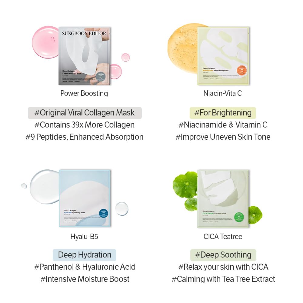 SUNGBOON EDITOR Deep Collagen Overnight Mask Hydrating Mask for Glass Skin, Wrinkle Care, Firming & Pore Refining 2,160,000PPB Collagen + 9 Peptides Stocking Stuffers for Women Korean Skincare, 4ea - Medaid International