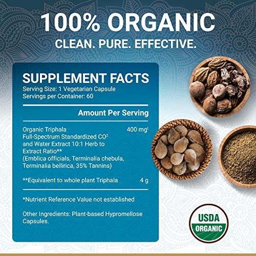 Triphala Capsules – USDA Organic Certified | Vegan Triphala Tablets | 100% Natural Herbal Triphala Guggulu Supplement | Natural Fusion Extract Potency | Ayurveda | 60 Caps | Trifala Churna - Medaid International