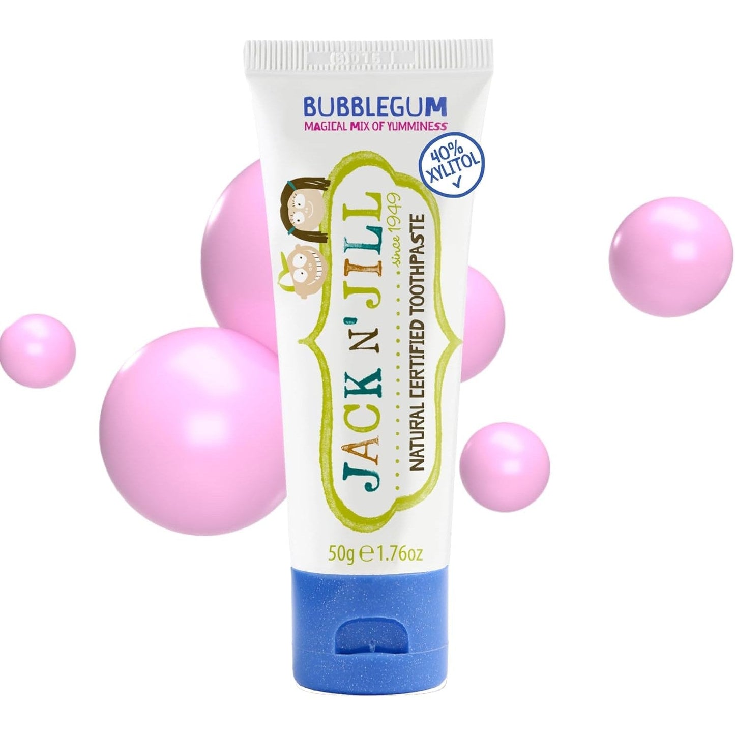 Jack N' Jill Natural Toddler Toothpaste for Baby, Kids and Infants 6 Months & Up, Fluoride Free Training Toothpaste for Toddlers 1-3, 40% Xylitol, BPA Free - Bubblegum, 1.76 oz (Pack of 1) - Medaid International