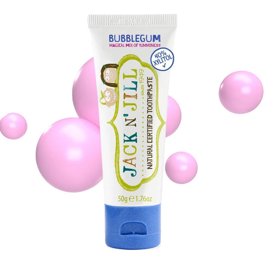 Jack N' Jill Natural Toddler Toothpaste for Baby, Kids and Infants 6 Months & Up, Fluoride Free Training Toothpaste for Toddlers 1-3, 40% Xylitol, BPA Free - Bubblegum, 1.76 oz (Pack of 1) - Medaid International