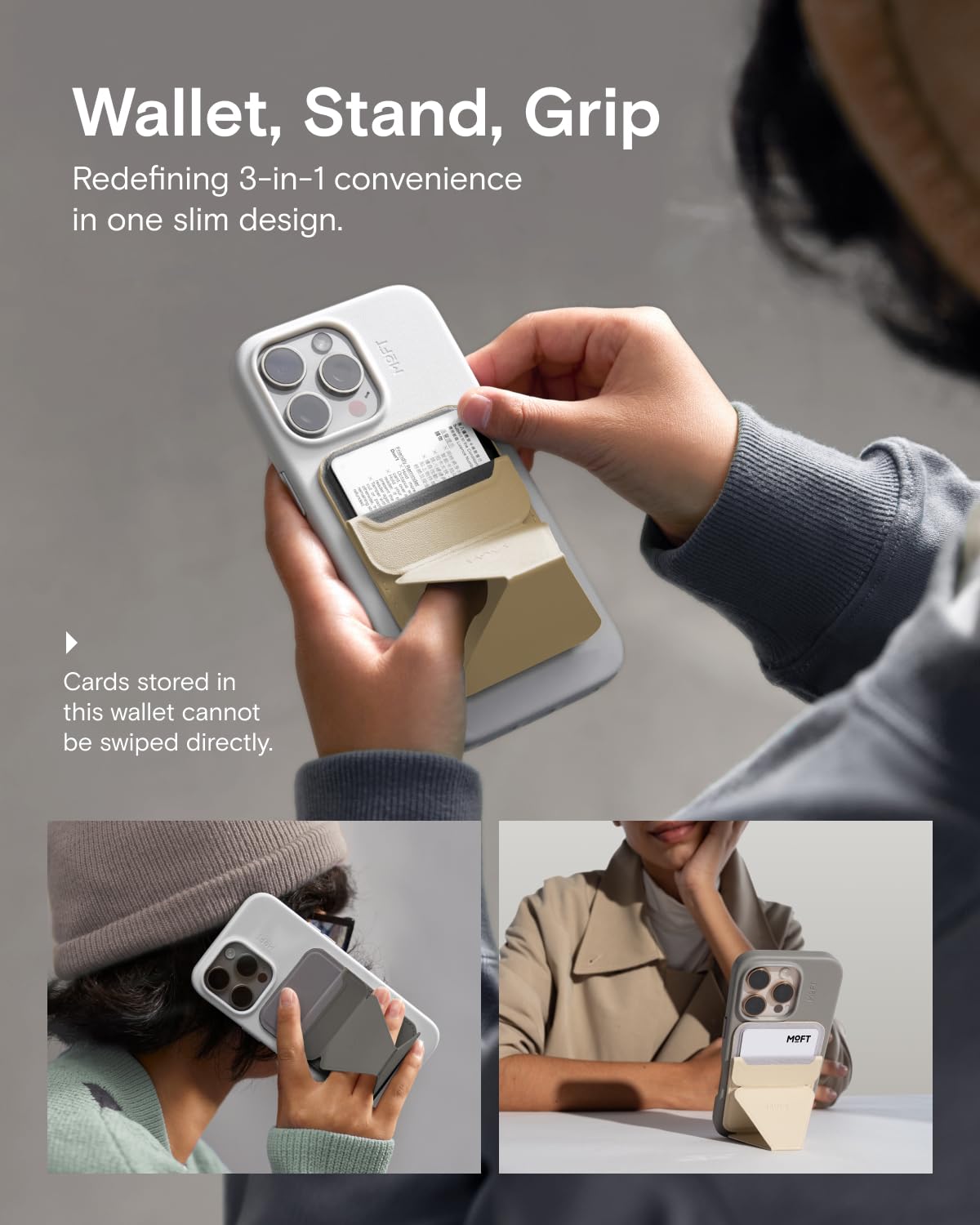 MOFT Magnetic Wallet Stand Compatible with iPhone 17/16/15/14/13/12 Series, Angle Adjustment & Magsafe Compatible MOVAS Phone Stand,Cool Grey - Medaid International