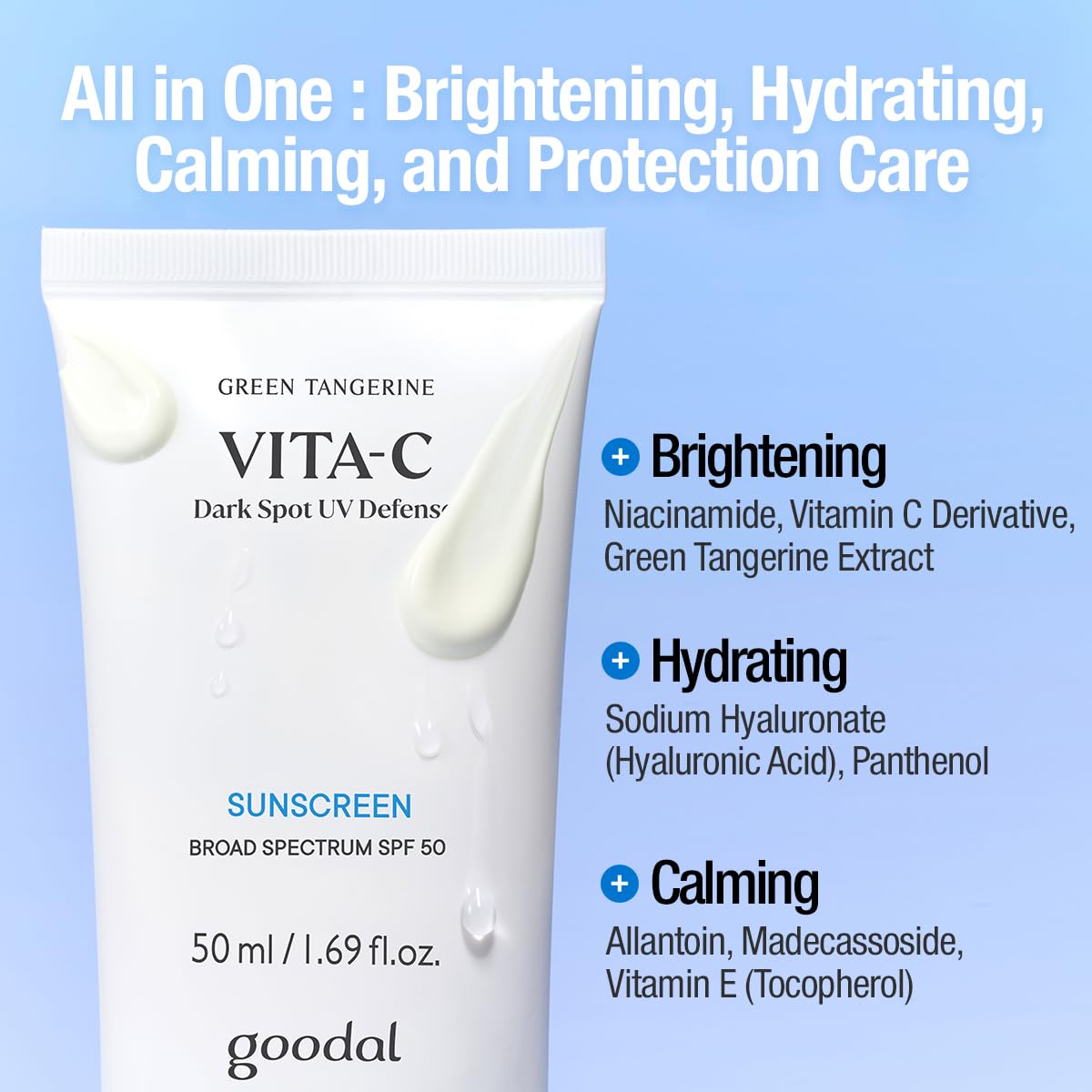 Goodal Green Tangerine Vita-C Dark Spot UV Defense Sunscreen SPF 50, Daily Skin Care Korean Sunscreen for Face, Broad spectrum, No White Cast (1.69 fl oz / 50ml) - Medaid International