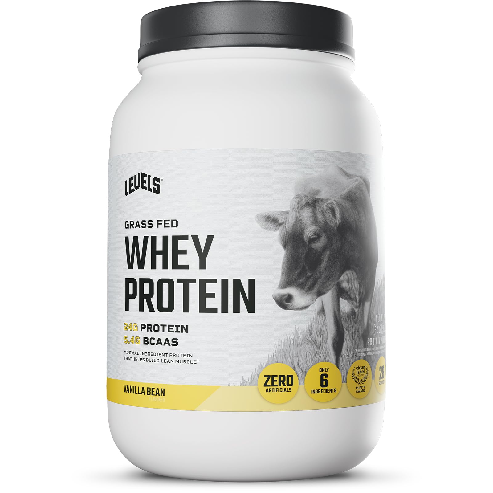 Levels Grass Fed Whey Protein Powder, No Artificials, 24G of Protein, Vanilla Bean, 2LB - Medaid International