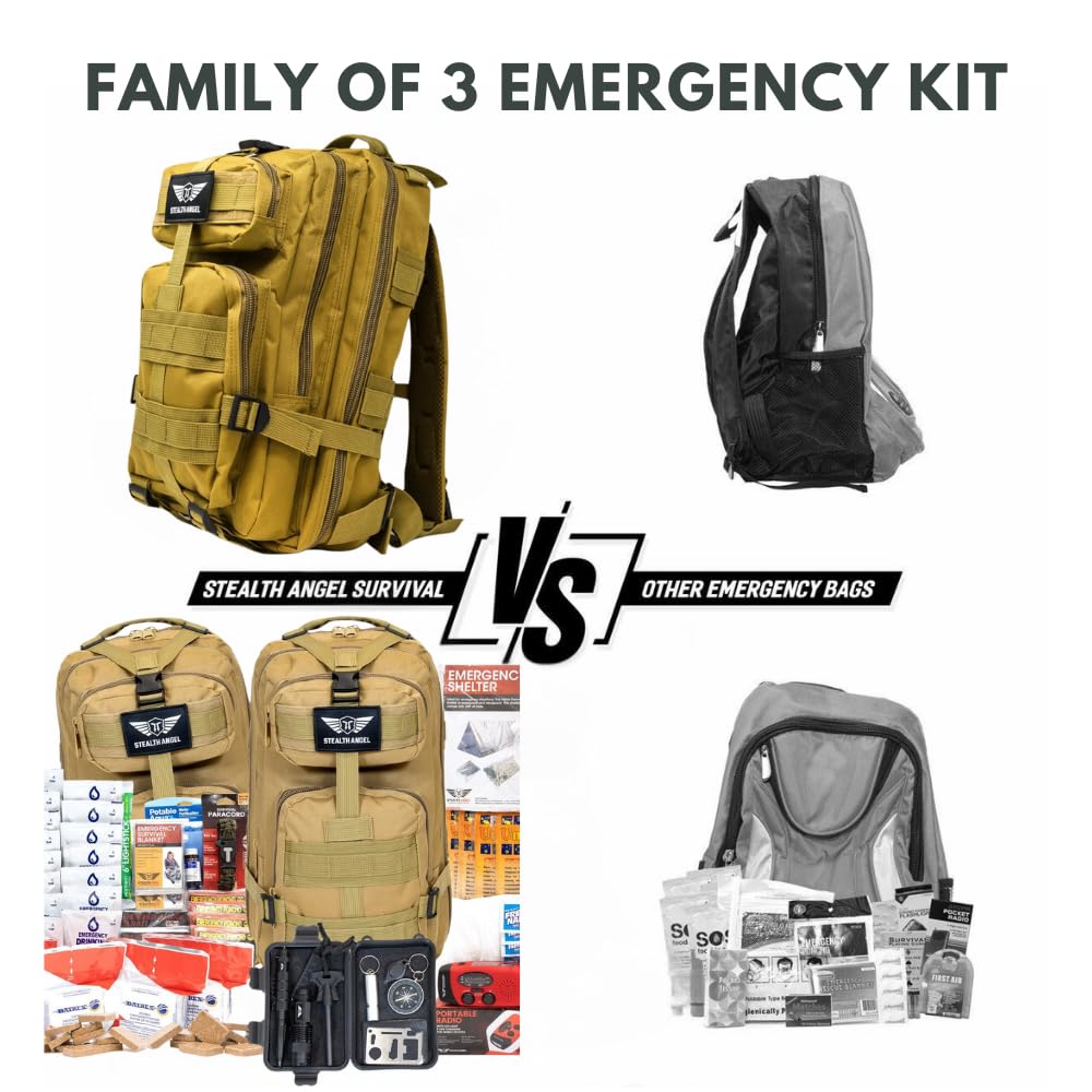 Stealth Angel 3 Person Tan 72 Hour Emergency Kit - Survival Bag for Earthquakes, Hurricanes, and Other Natural Disasters