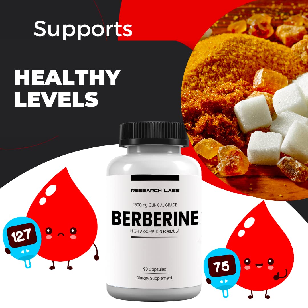 Research Labs 2 Fer 1 Ad - 1500mg Clinical Grade Berberine High Absorption Formula & BerberQuil™ Support. 180 Total Capsules. 500mg Each Capsule - Medaid International