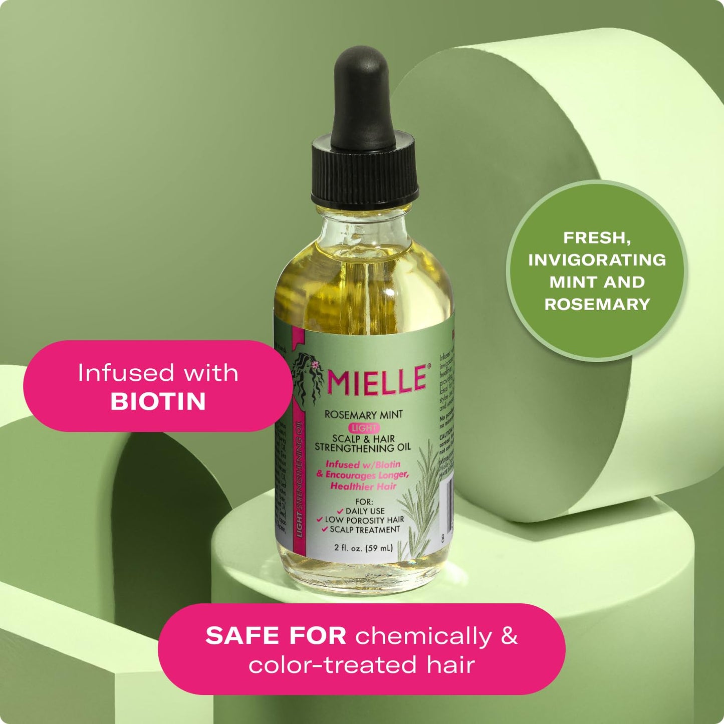 Mielle Organics Rosemary & Mint Light Hair Oil, Split Ends & Dry Scalp Treatment - Infused with Biotin & Essential Oils for Strengthening, Soothing, Moisturizing & Encouraging Longer Hair (2 Oz) - Medaid International