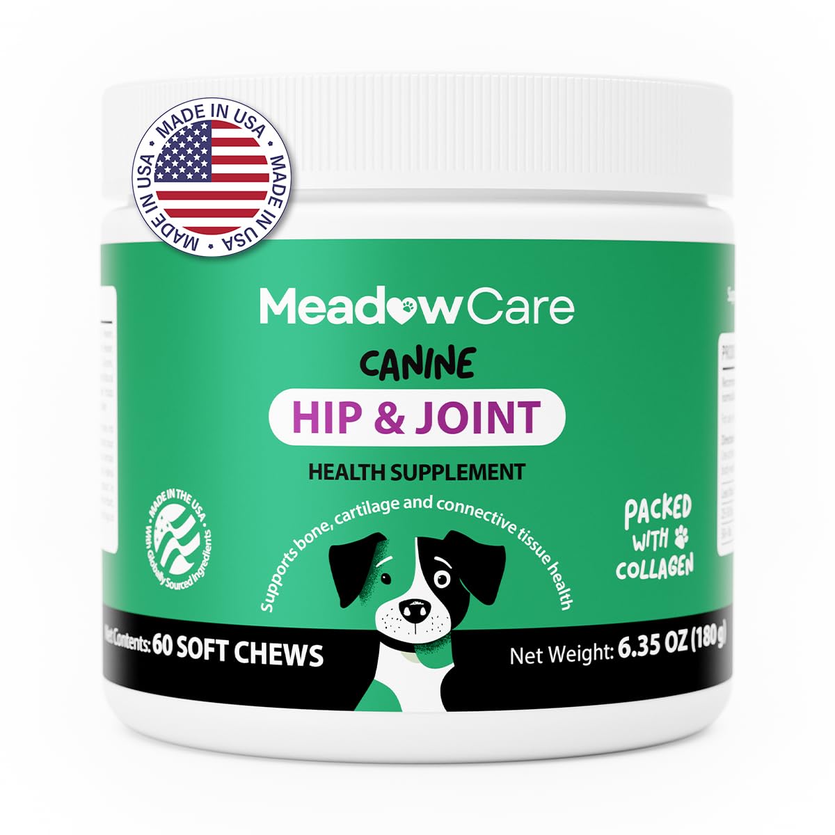 Hip and Joint Supplement for Dogs | MSM, Chondroitin & Glucosamine for Dogs | Supports Bone, Cartilage & Connective Tissue Health | Dog Joint Supplement | 60 Soft Chews180 g (6.35 oz) | MeadowCare