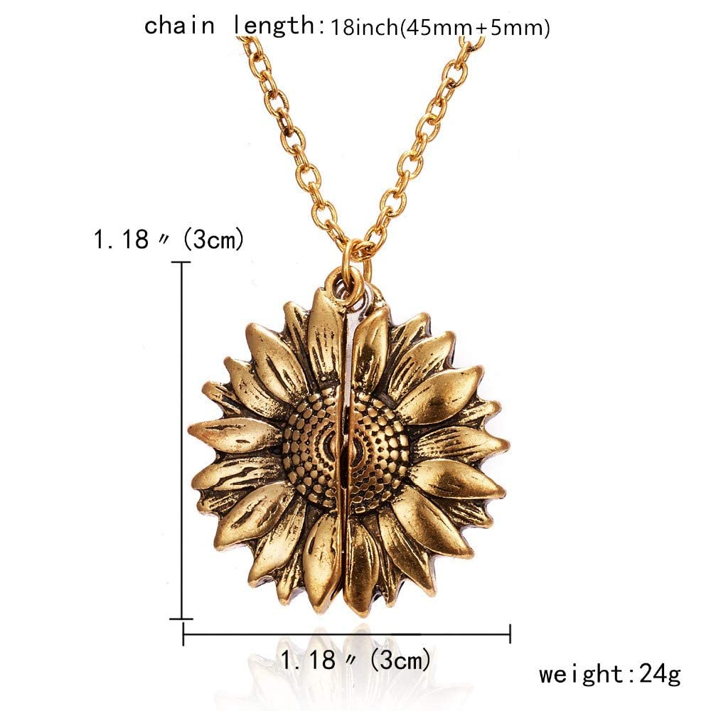 KASTWAVE You are My Sunshine Engraved Women's Necklace, Sunflower Locket Necklace Jewelry Gift