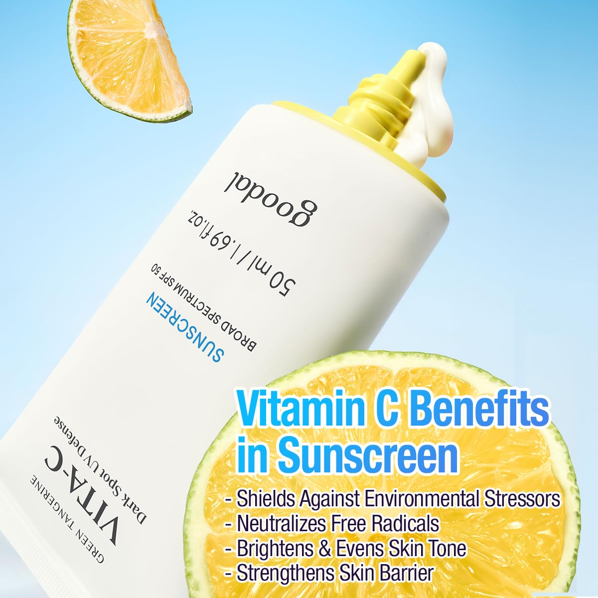 Goodal Green Tangerine Vita-C Dark Spot UV Defense Sunscreen SPF 50, Daily Skin Care Korean Sunscreen for Face, Broad spectrum, No White Cast (1.69 fl oz / 50ml) - Medaid International
