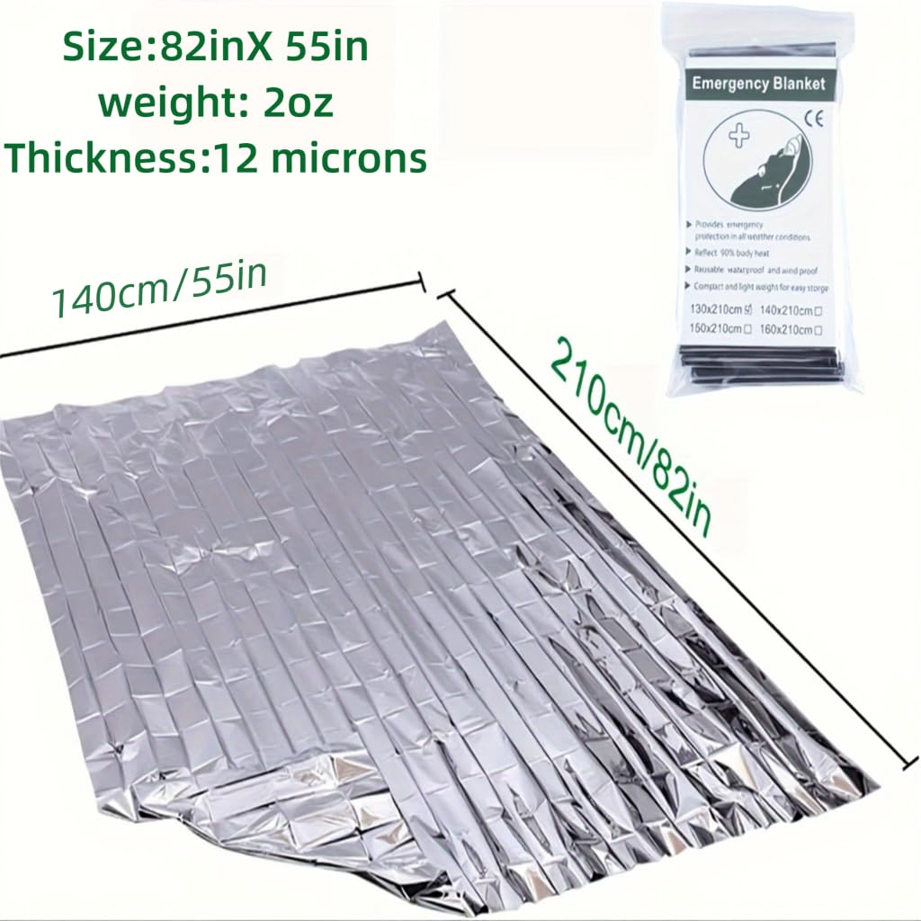 Emergency Mylar Thermal Blankets,Space Blanket Survival kit Camping Blanket, Perfect for Outdoors, Hiking, Survival, Bug Out Bag,Marathons or First Aid-55 X 82