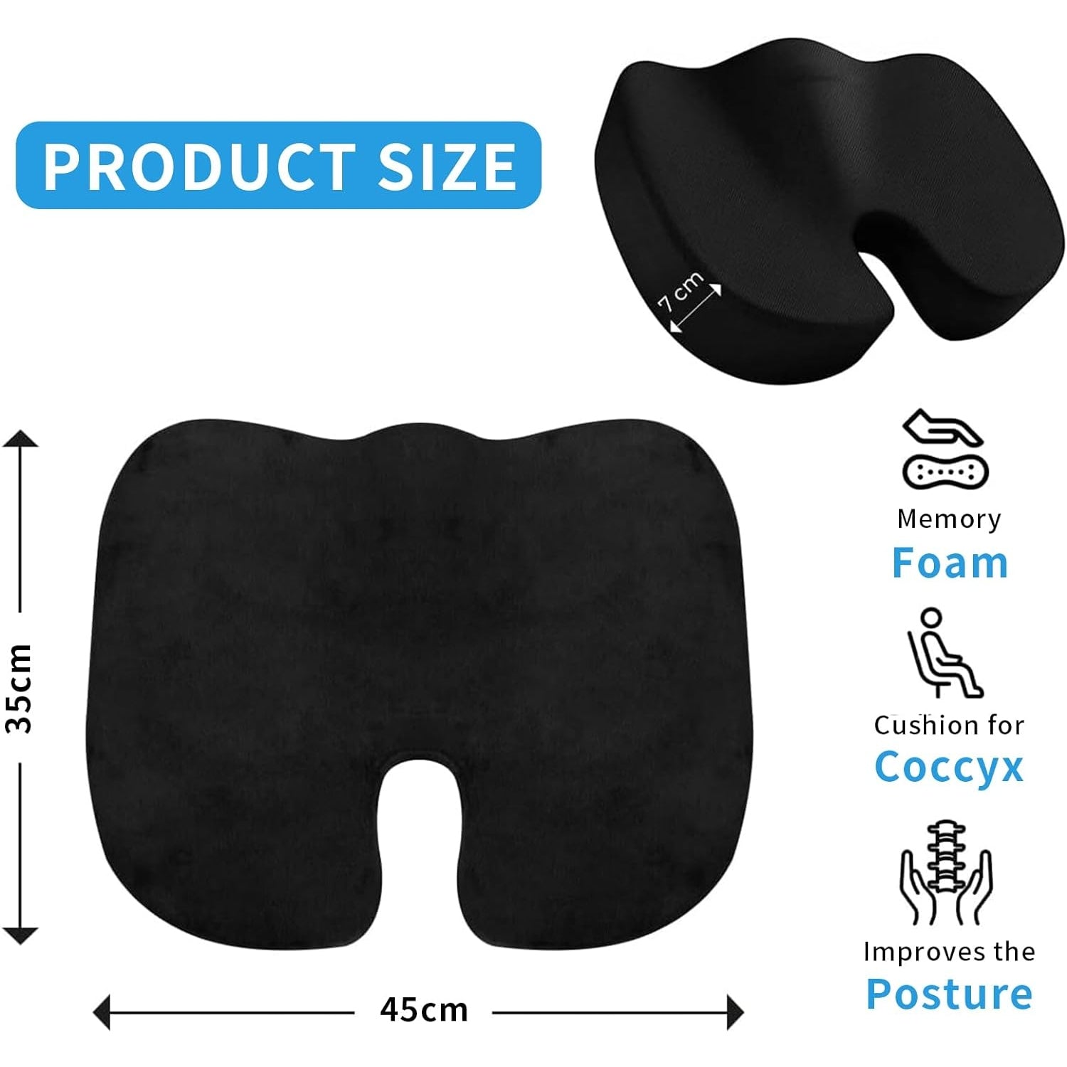 Seat Cushion Non-Slip Desk Chair Cushion Back, Coccyx, Sciatica, Tailbone Pain Relief Butt Pillow - Medaid International
