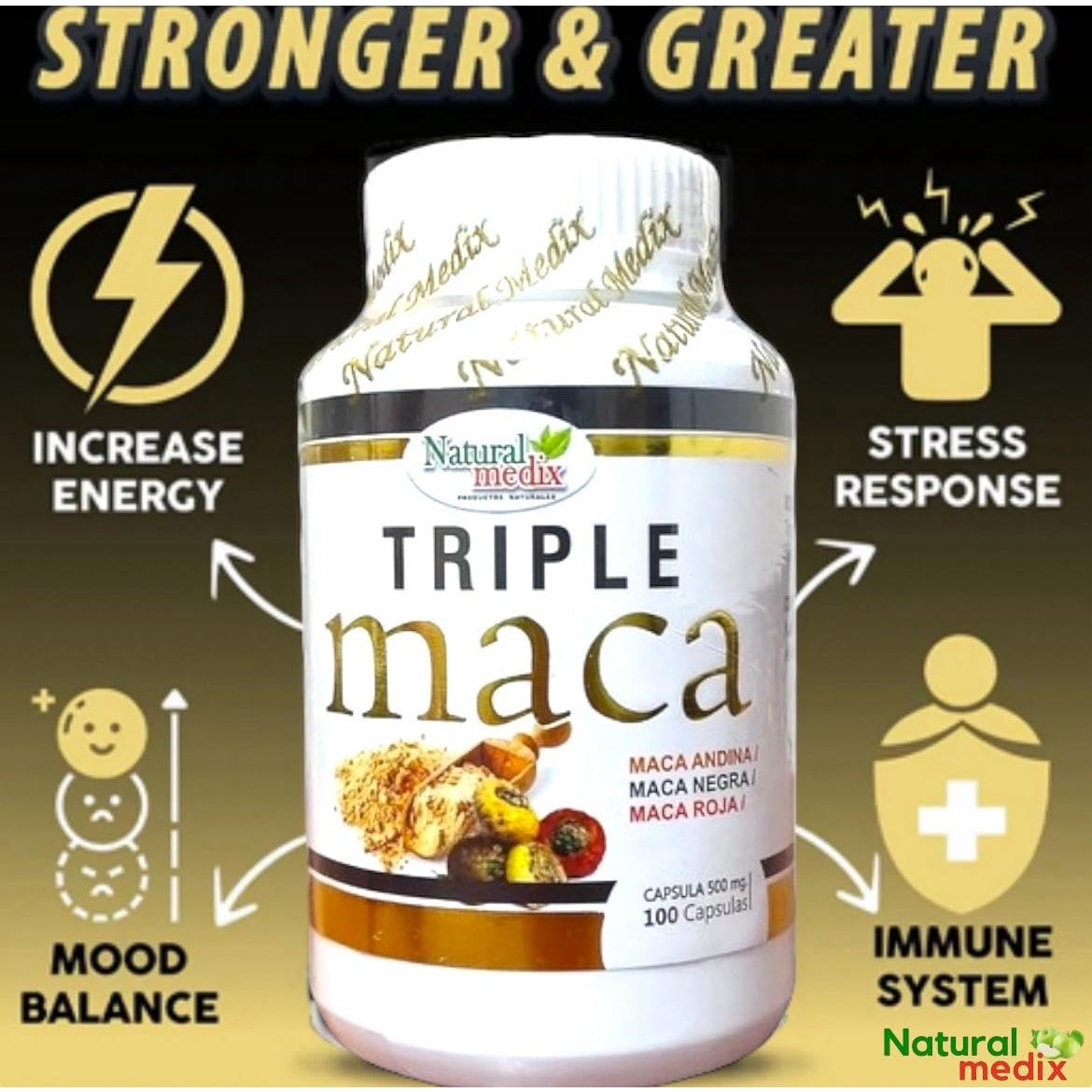 Natural medix Premium Triple Maca Black, Red, and Yellow Maca– Vitality & Endurance Support – 100% Natural Supplement - Medaid International