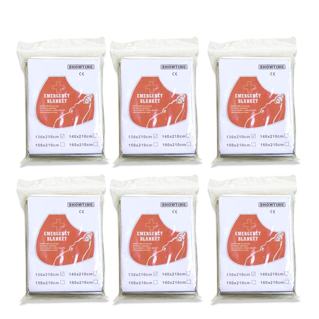 ifory Emergency Mylar Thermal Blankets, Space Blanket Survival kit Camping Blanket, Windproof & Waterproof Shield, High-Visibility Rescue Signal (Pack of 6)