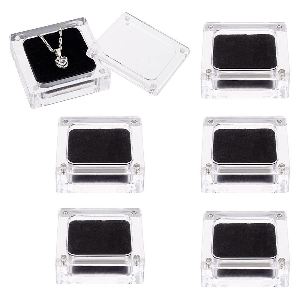TERRIFI 6 Pcs Acrylic Ring Box with Black Velvet, Clear Jewelry Storage Magnet Case, Suitable for Wedding Day, Proposal, Jewelry, Anniversary (2.3x2.3inch)